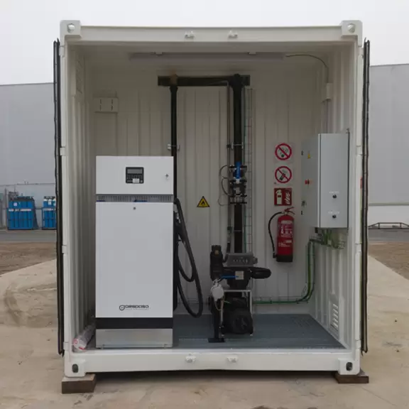 60,500-litre hi-cube container + self-filling with 500 lpm degasser meter + dispenser with GK-7Plus own consumption controller + FG-300 filtration